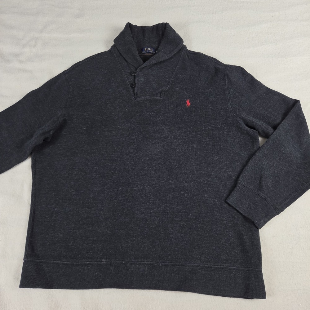 Vtg Polo Ralph Lauren Button Shawl Neck Sweater Mens XXL Charcoal Dark Gray